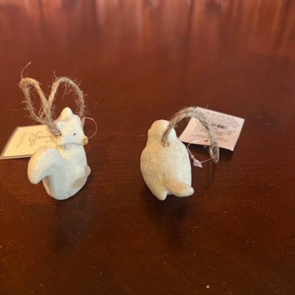 Set Of 2 fox and bird decorative white Animal Hanging Christmas Ornaments - Picture 8 of 10